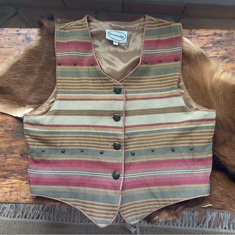 Stonebridge Multicolor Striped Button Vest - image 1